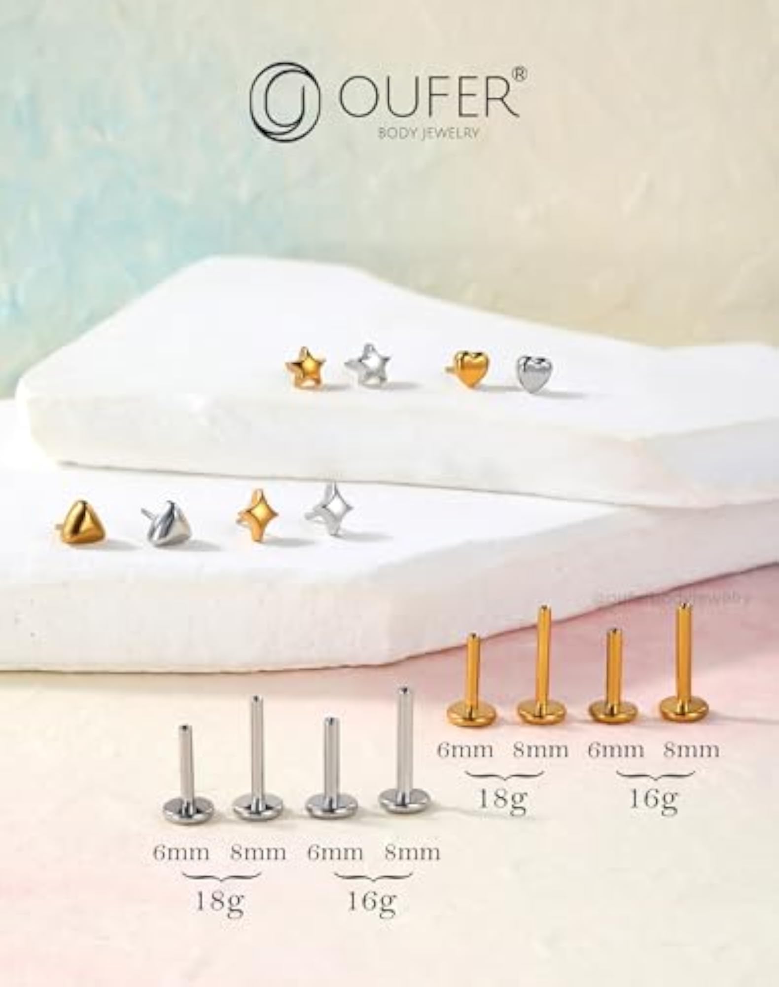 G23 Titanium Threadless Labret Studs, Flat Back Push Pin Earrings